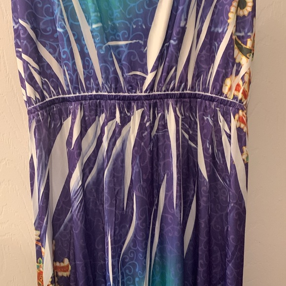 SAME & MAX MAXI PATIO DRESS -CASUAL MULTI PRINT SZL TURQ/PURPLE/ORANGE EMPIRE - Picture 4 of 7